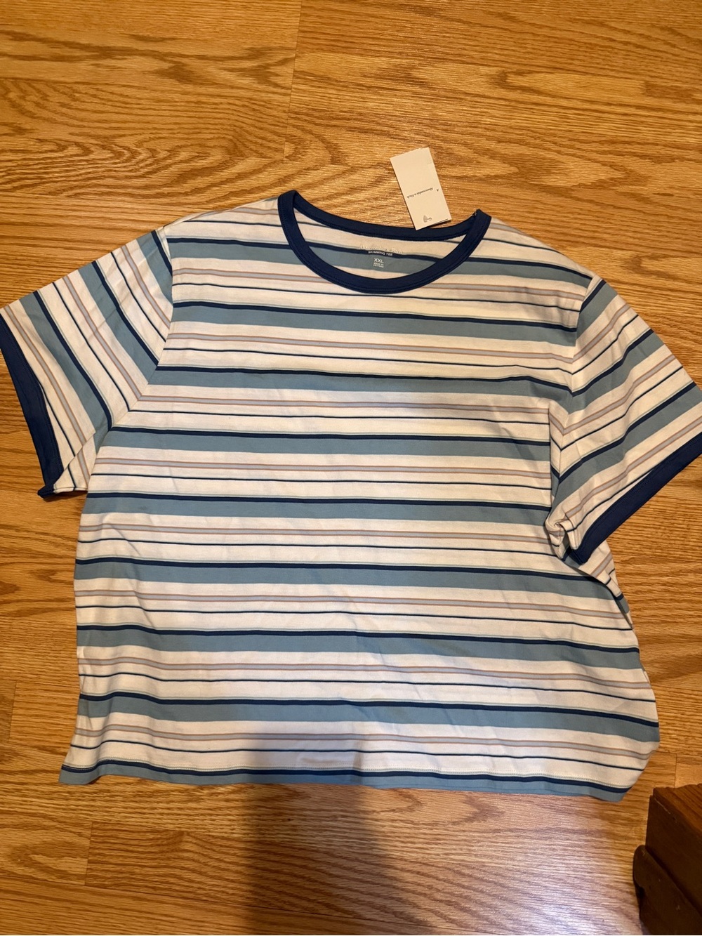 Abercrombie & Fitch White and Blue Striped Short Sleeve Tee